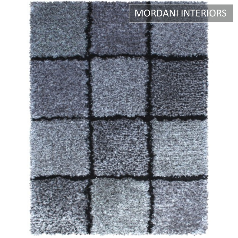  020-A-Grey Checks Shaggy Area Rug